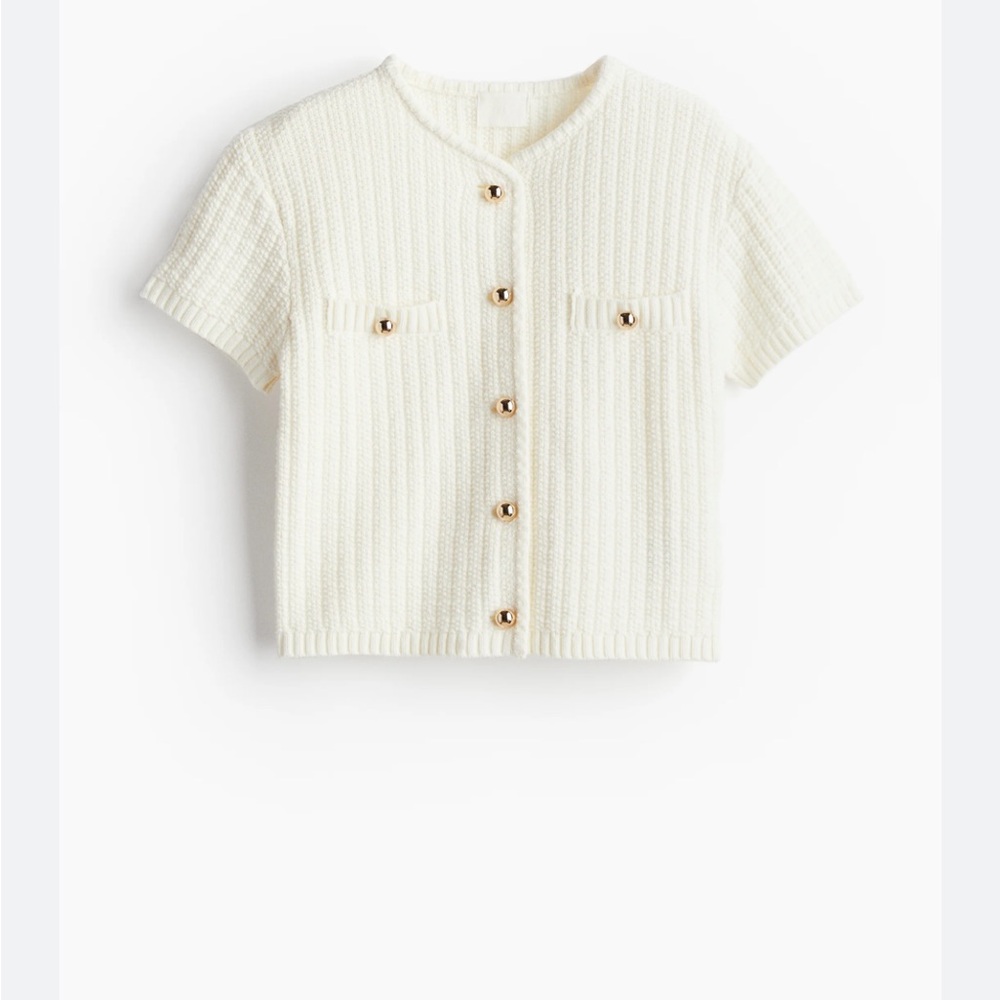 H&M Cream Textured Cardigan with Gold Button